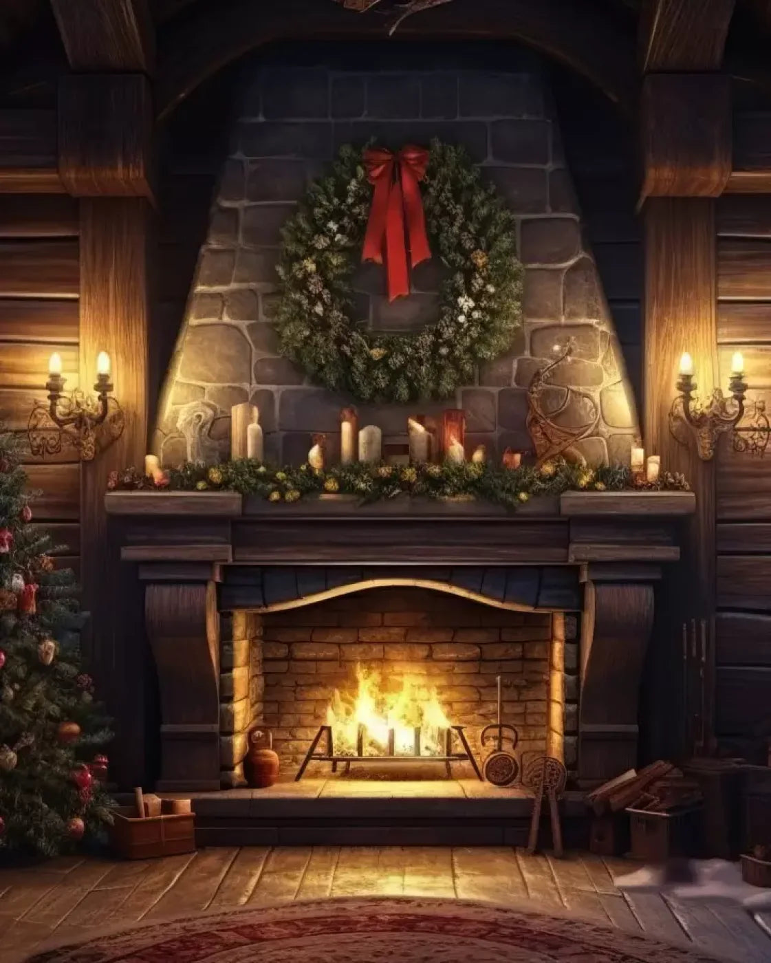 Christmas Eve Cabin I 8’X10’ Fleece (96 X 120 Inch) Backdrop