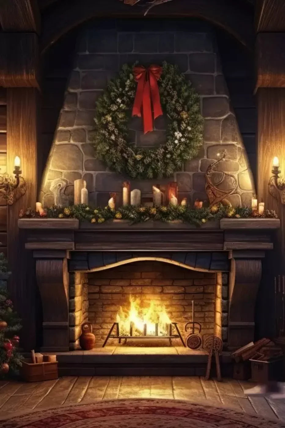 Christmas Eve Cabin I 8’X12’ Ultracloth (96 X 144 Inch) Backdrop