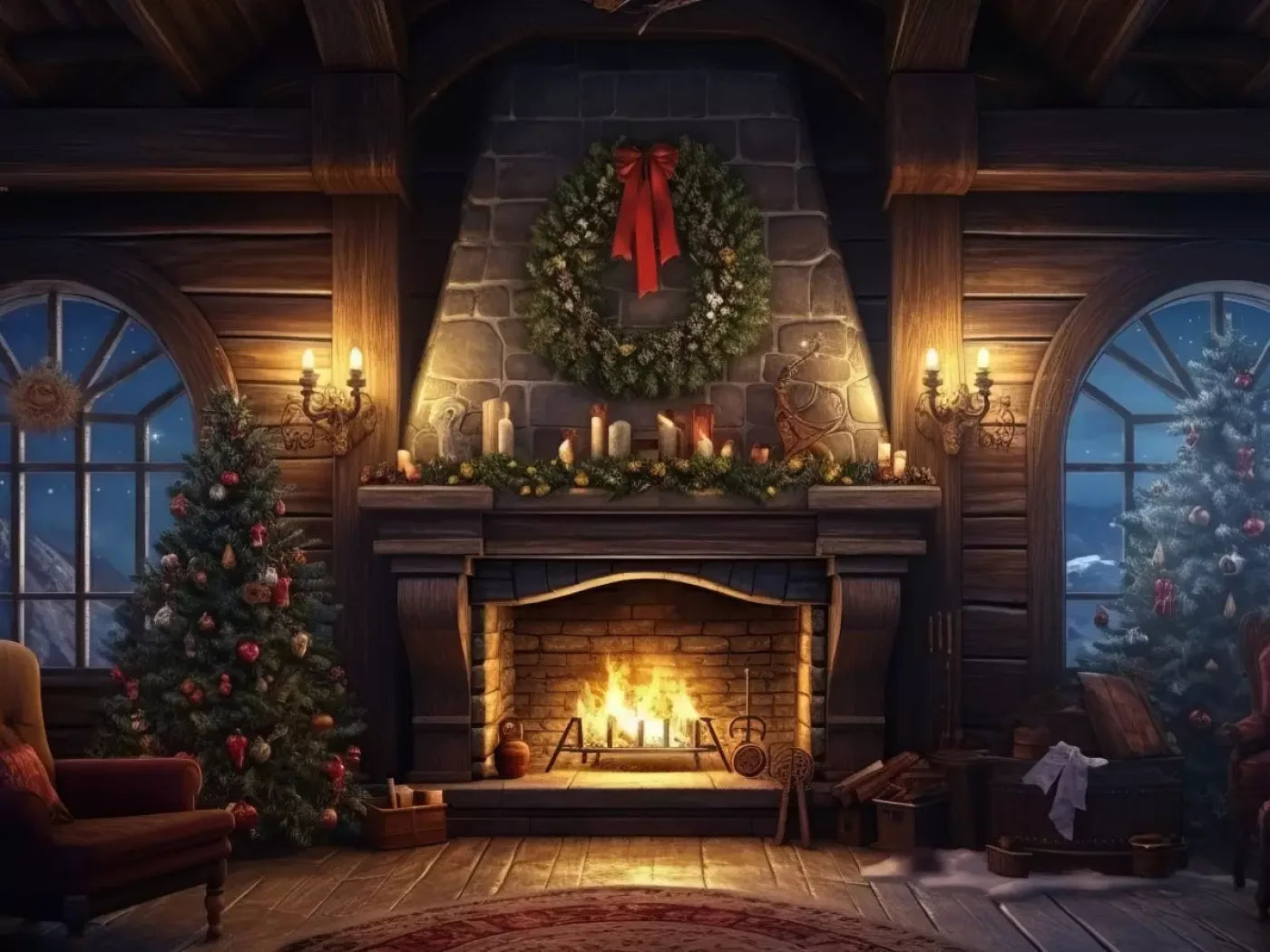 Christmas Eve Cabin I 8’X6’ Fleece (96 X 72 Inch) Backdrop