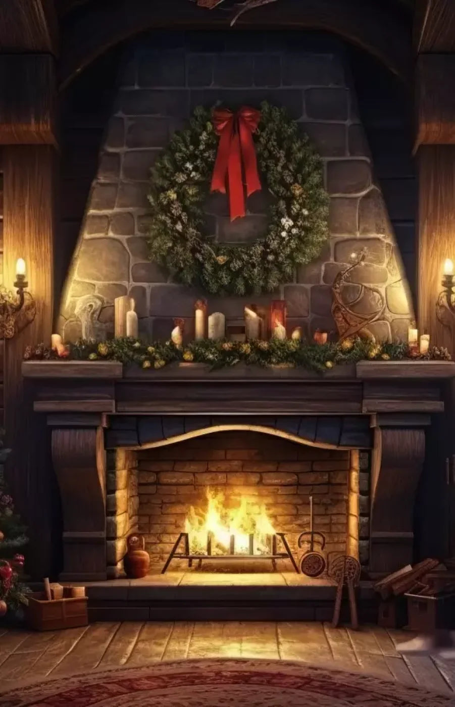 Christmas Eve Cabin I 9’X14’ Ultracloth (108 X 168 Inch) Backdrop