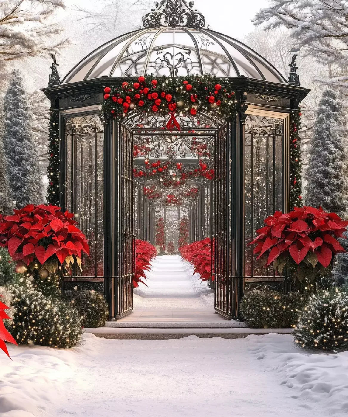 Christmas Garden Painterly 10’X12’ Ultracloth (120 X 144 Inch) Backdrop