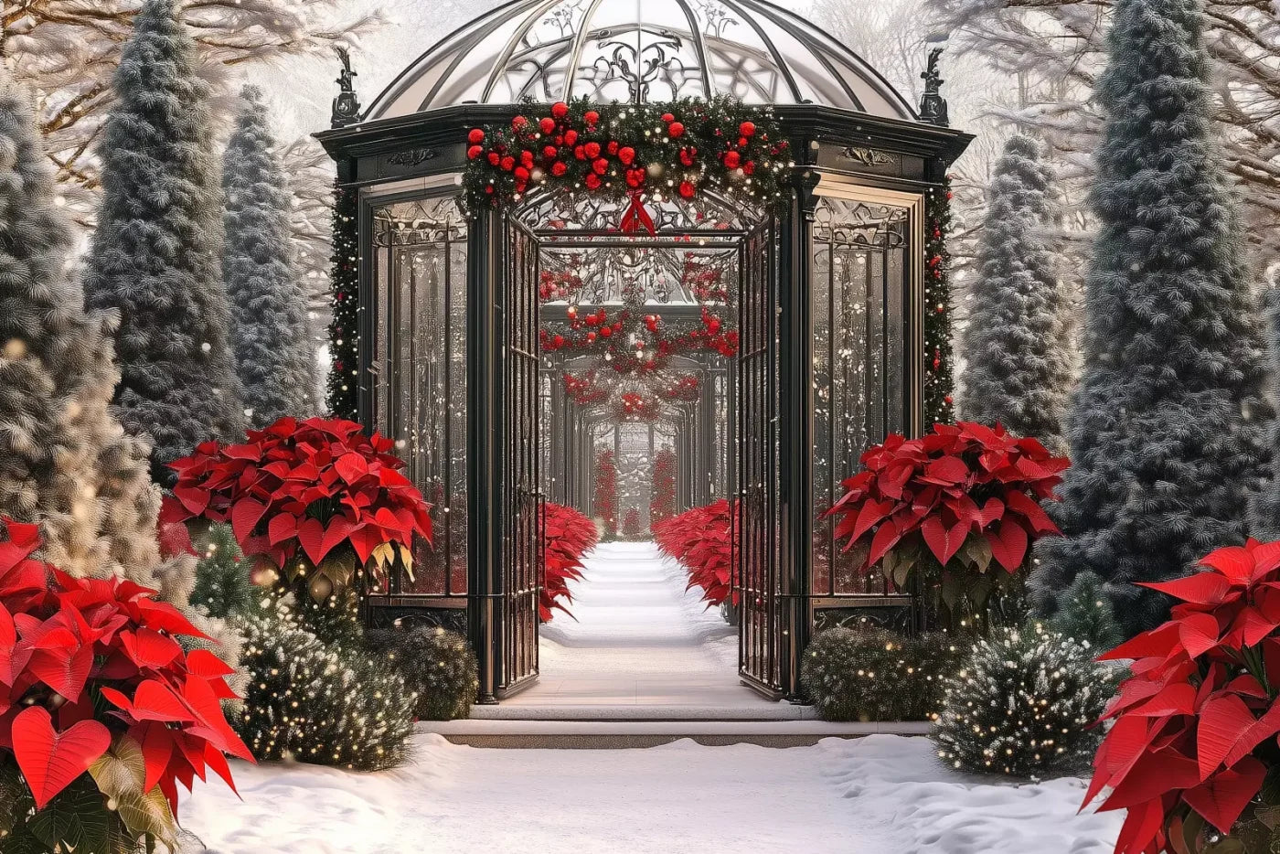 Christmas Garden Painterly 12’X8’ Ultracloth (144 X 96 Inch) Backdrop