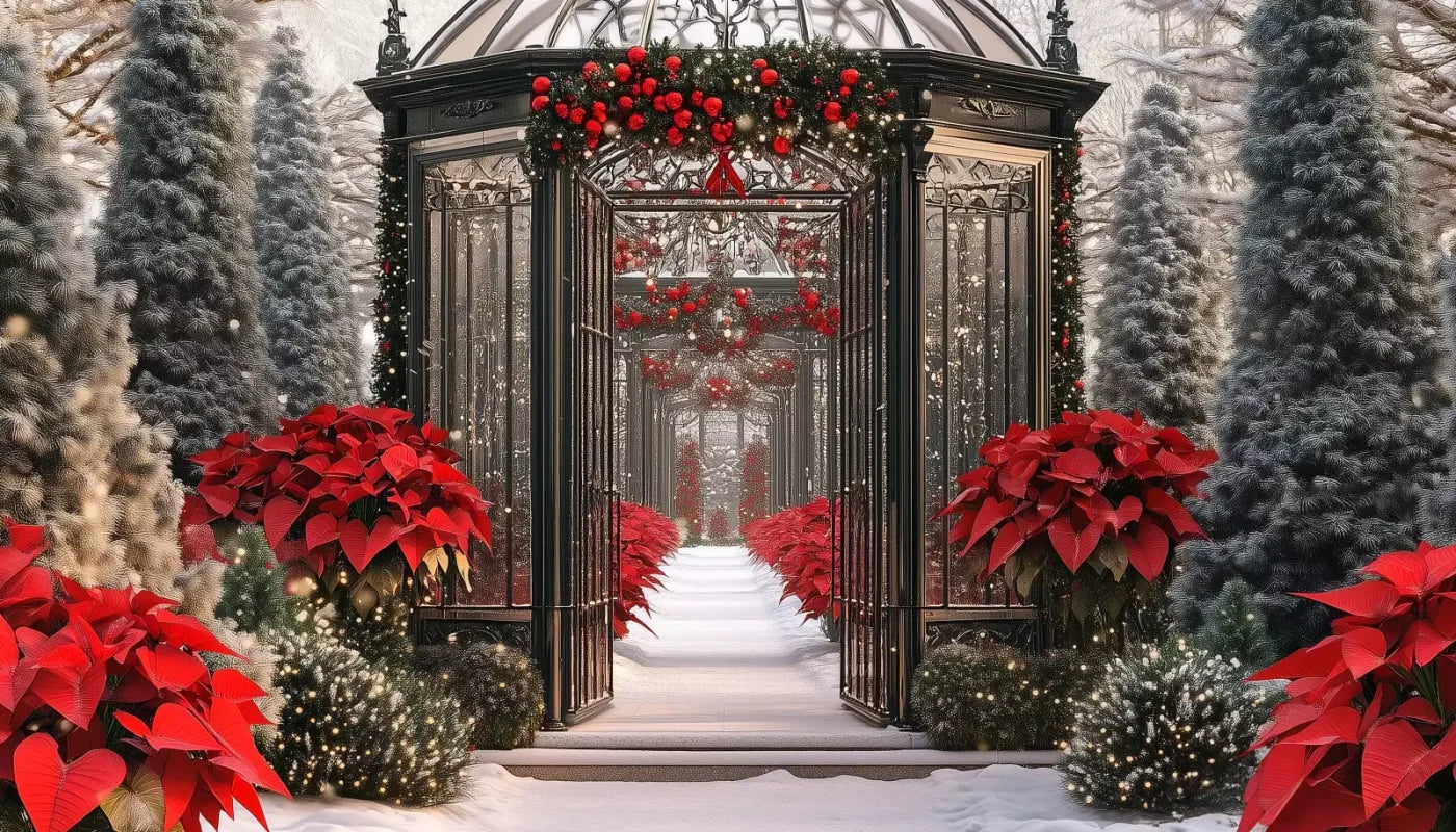 Christmas Garden Painterly 14’X8’ Ultracloth (168 X 96 Inch) Backdrop