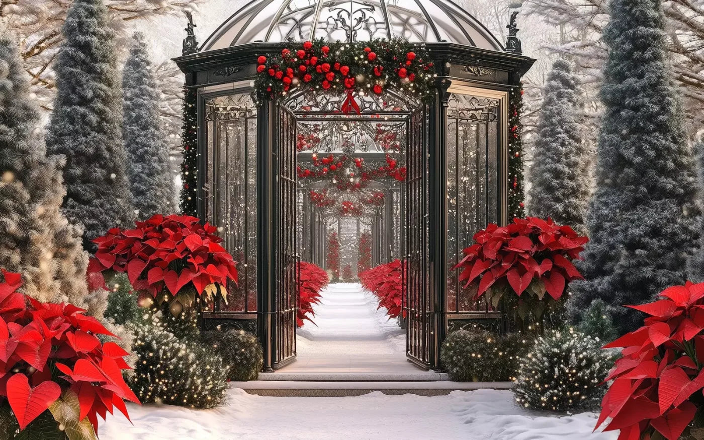 Christmas Garden Painterly 16’X10’ Ultracloth (192 X 120 Inch) Backdrop