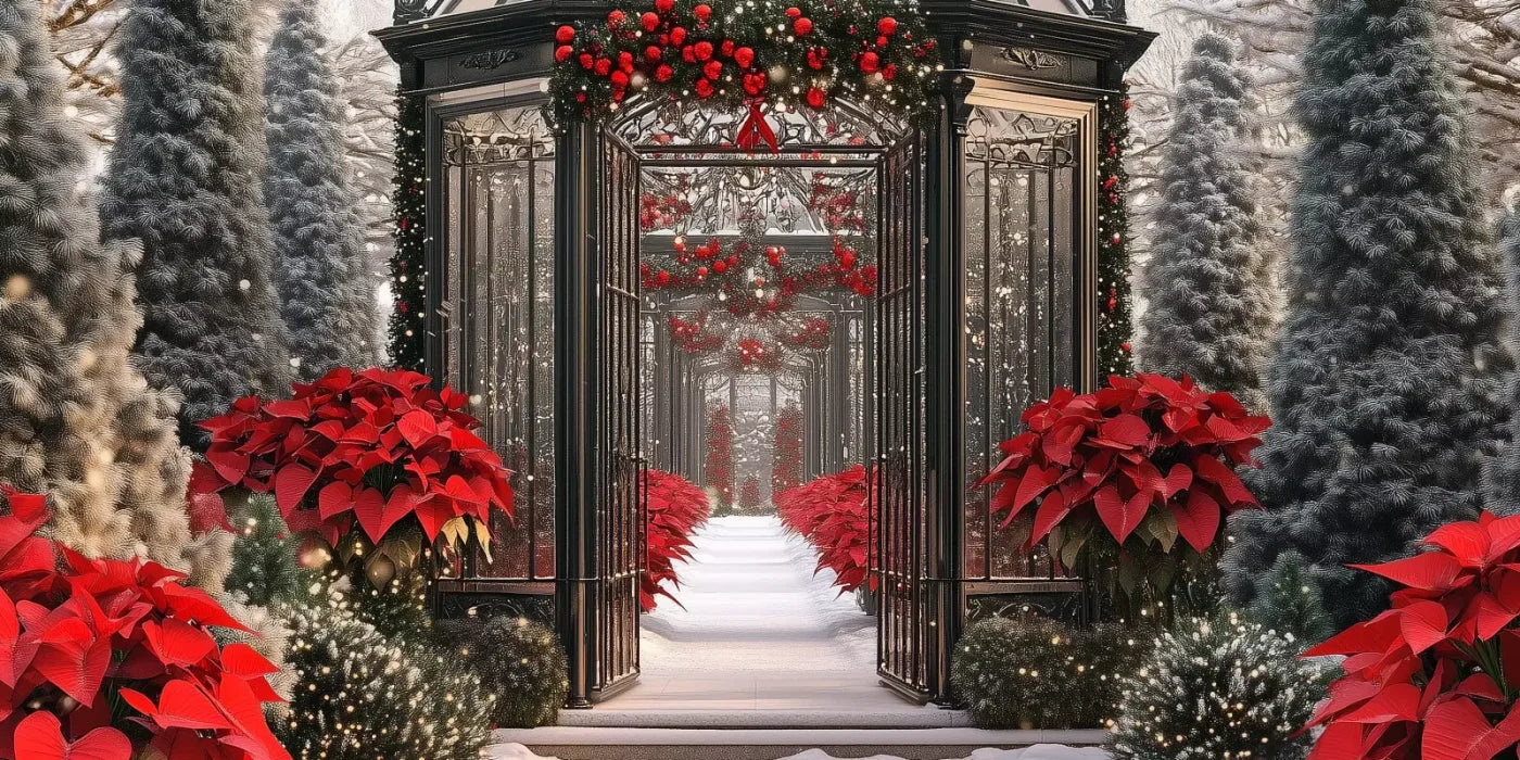 Christmas Garden Painterly 20’X10’ Ultracloth (240 X 120 Inch) Backdrop