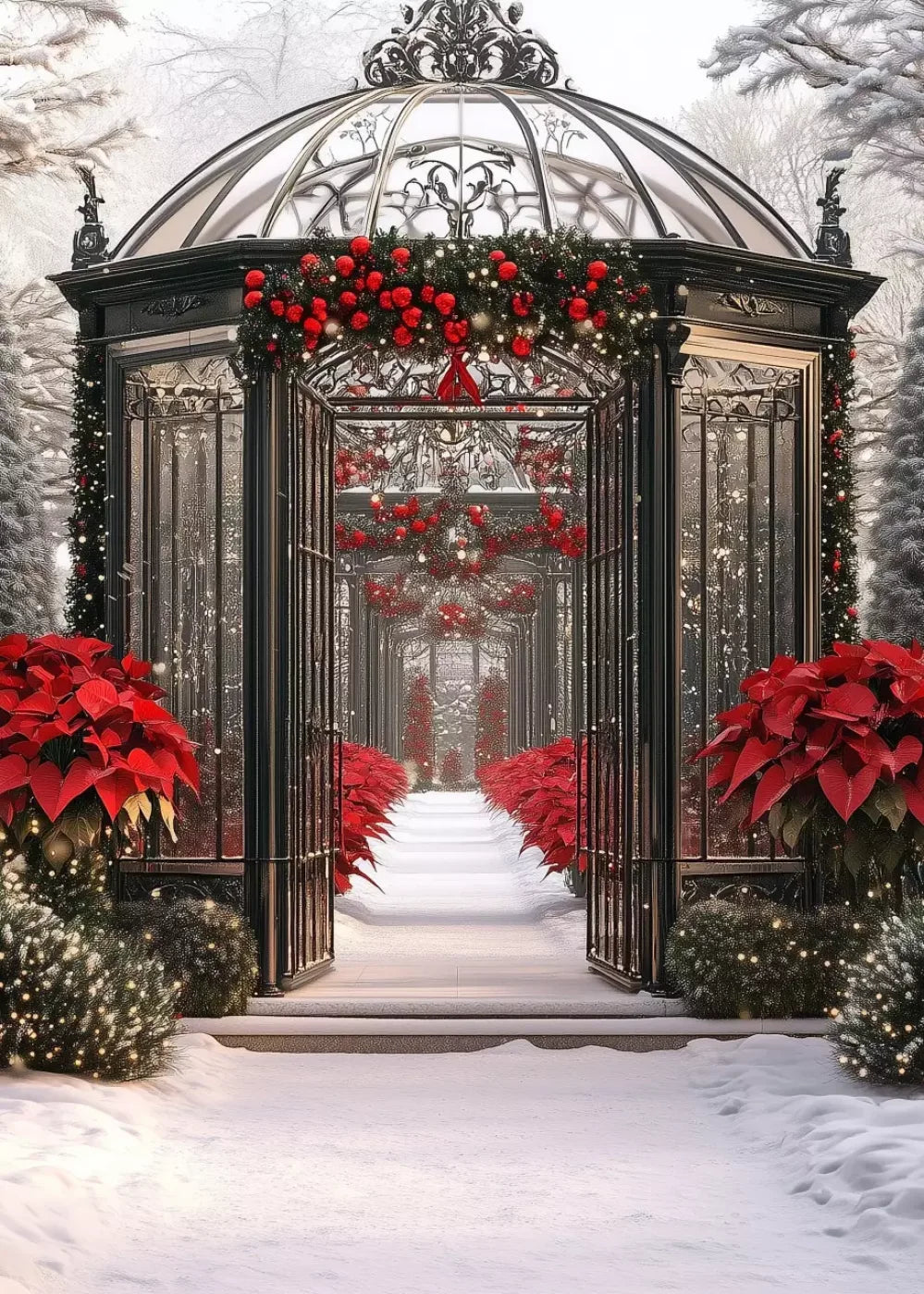 Christmas Garden Painterly 5’X7’ Ultracloth (60 X 84 Inch) Backdrop