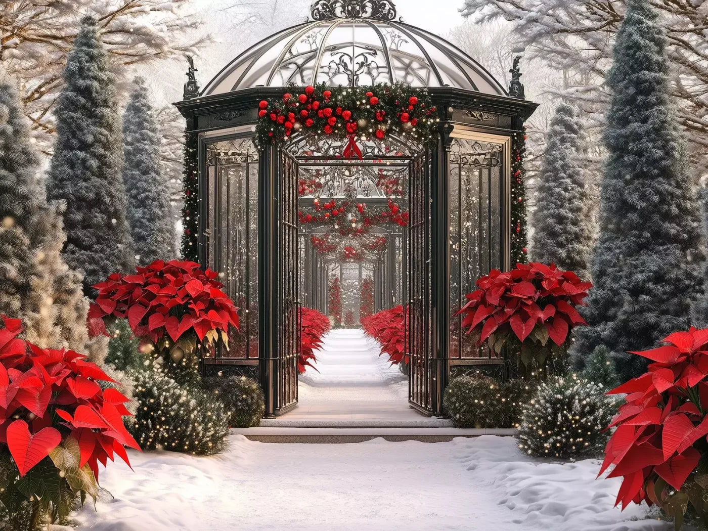 Christmas Garden Painterly 6’8X5’ Fleece (80 X 60 Inch) Backdrop
