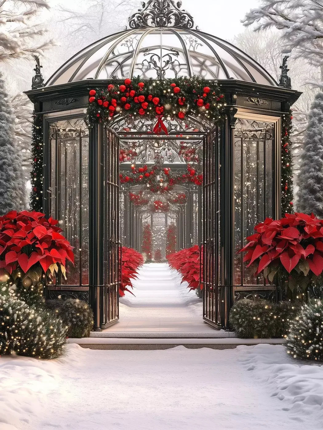 Christmas Garden Painterly 6’X8’ Fleece (72 X 96 Inch) Backdrop