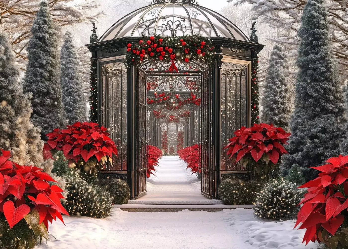 Christmas Garden Painterly 7’X5’ Ultracloth (84 X 60 Inch) Backdrop