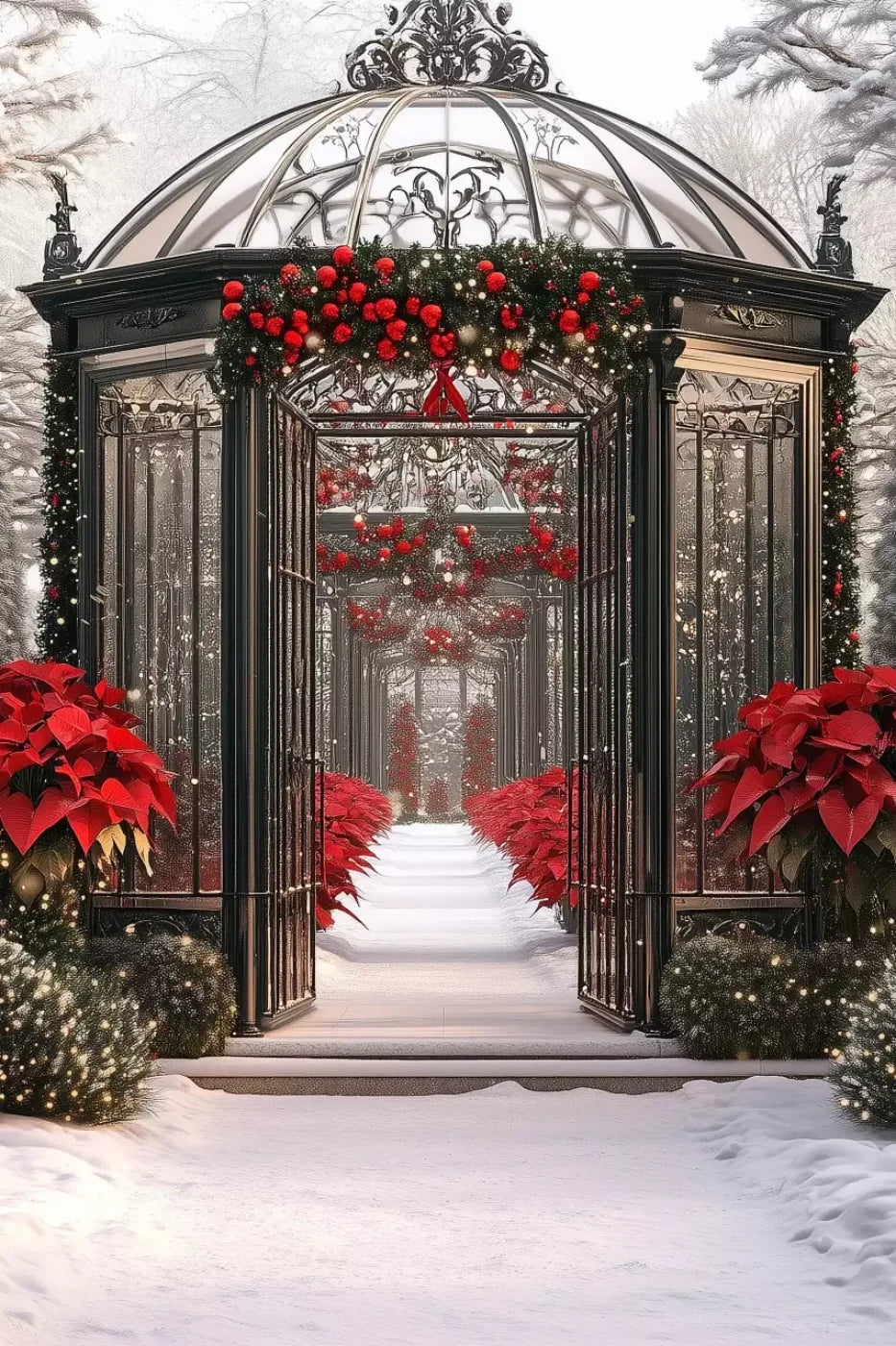 Christmas Garden Painterly 8’X12’ Ultracloth (96 X 144 Inch) Backdrop