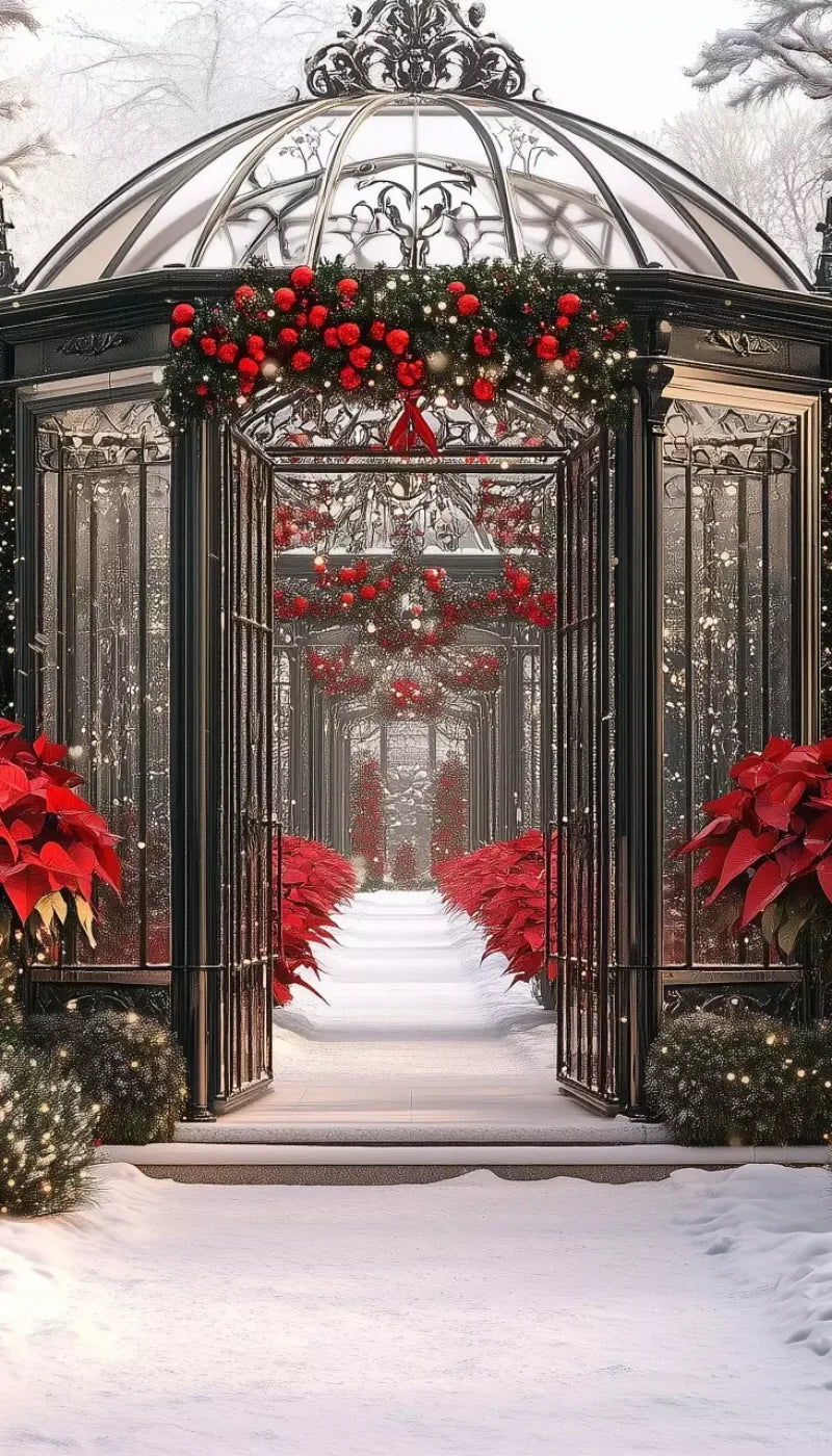 Christmas Garden Painterly 8’X14’ Ultracloth (96 X 168 Inch) Backdrop