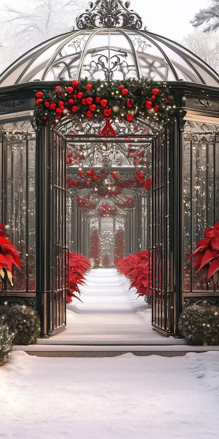 Christmas Garden Painterly 8’X16’ Ultracloth (96 X 192 Inch) Backdrop