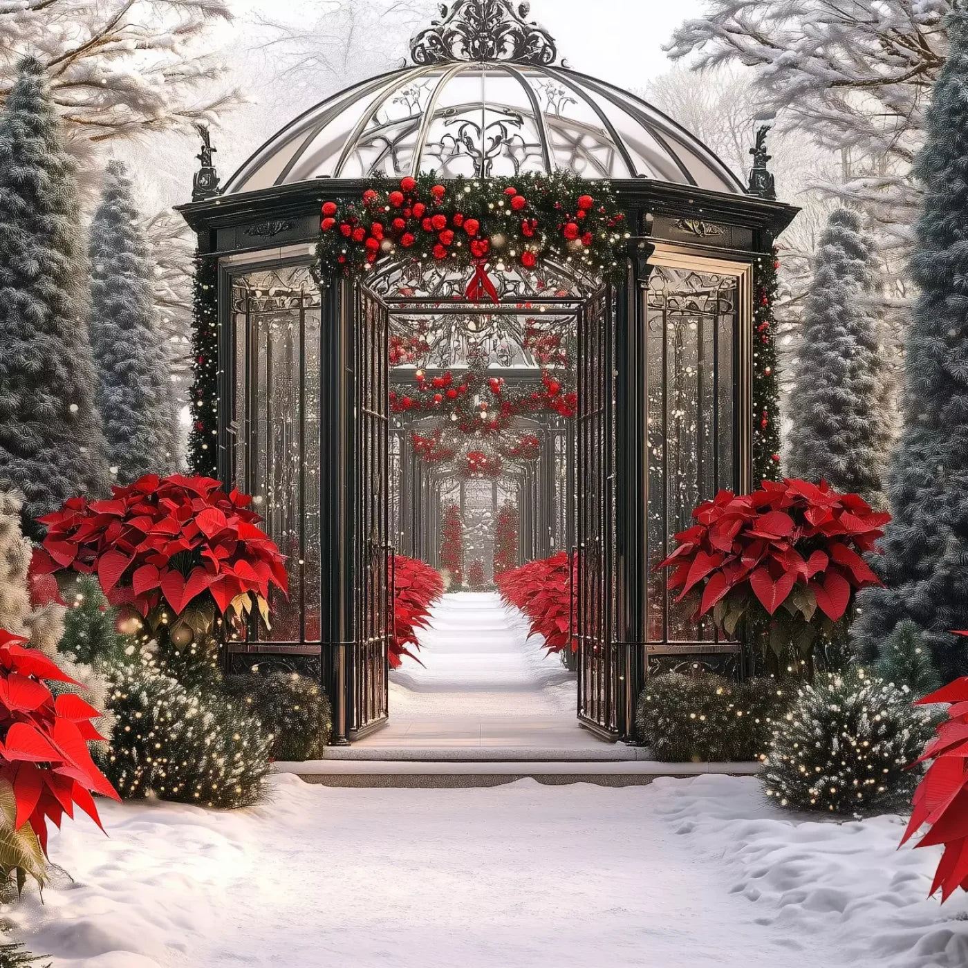 Christmas Garden Painterly 8’X8’ Fleece (96 X Inch) Backdrop