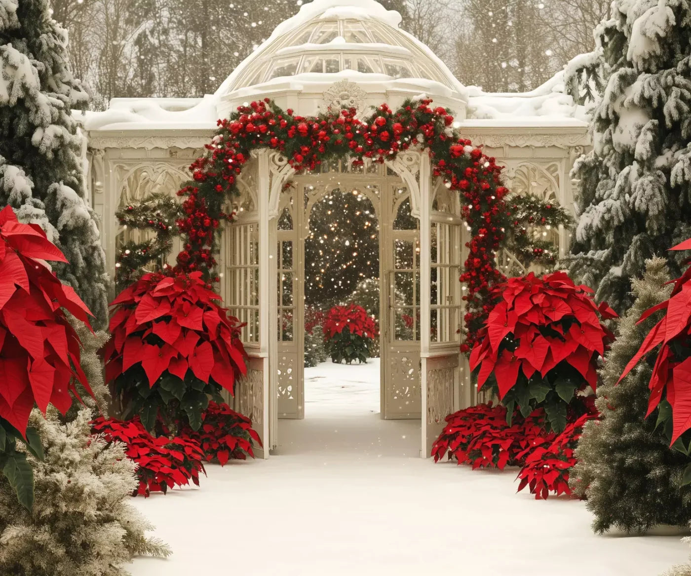 Christmas Garden Painterly I 12’X10’ Ultracloth (144 X 120 Inch) Backdrop