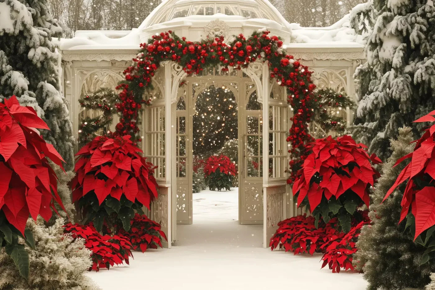 Christmas Garden Painterly I 12’X8’ Ultracloth (144 X 96 Inch) Backdrop