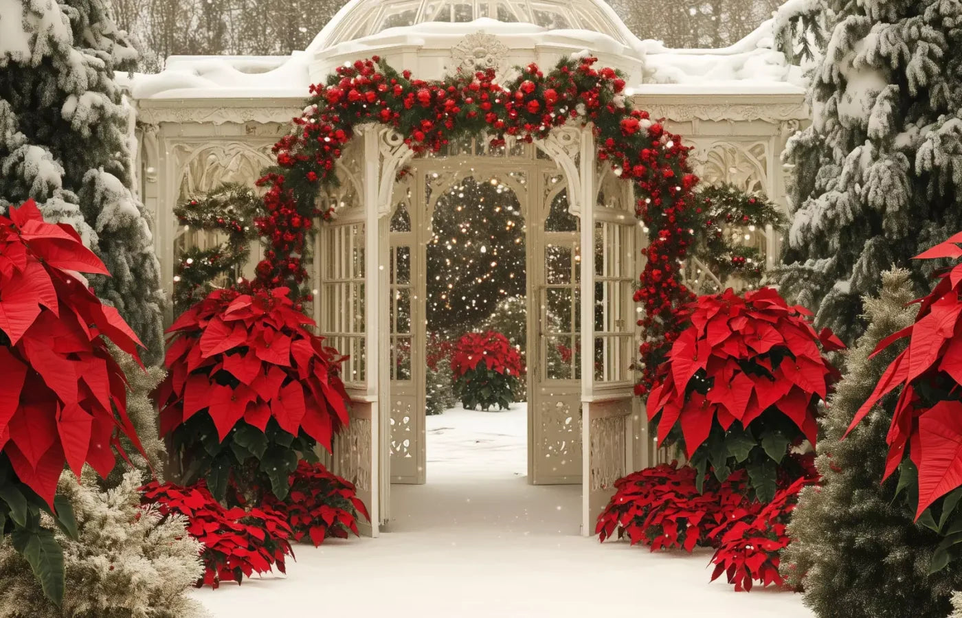 Christmas Garden Painterly I 14’X9’ Ultracloth (168 X 108 Inch) Backdrop