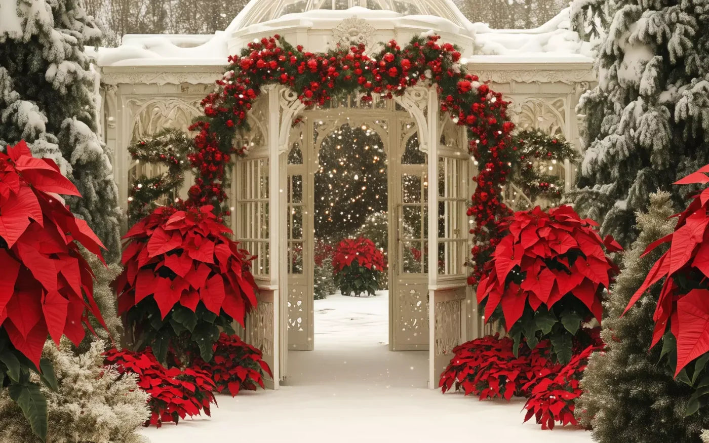 Christmas Garden Painterly I 16’X10’ Ultracloth (192 X 120 Inch) Backdrop