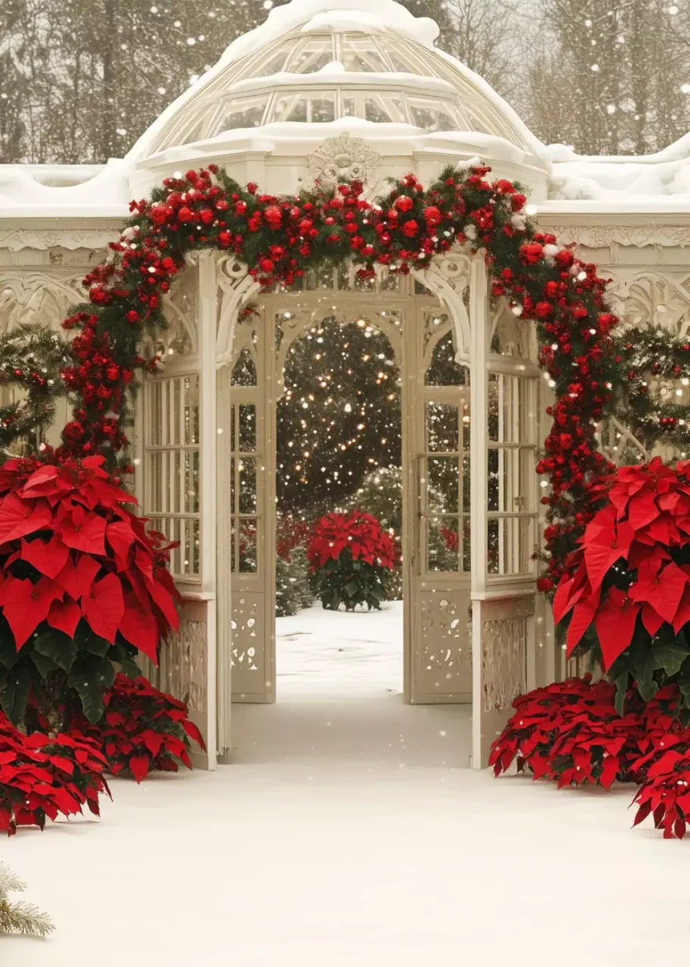 Christmas Garden Painterly I 5’X7’ Ultracloth (60 X 84 Inch) Backdrop