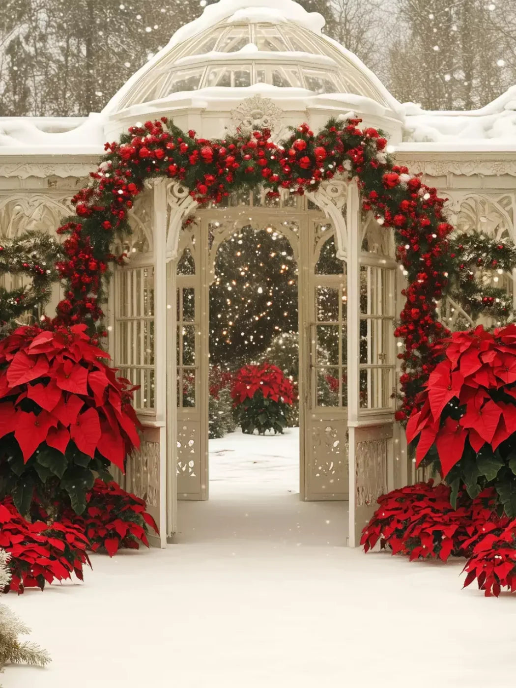 Christmas Garden Painterly I 6’X8’ Fleece (72 X 96 Inch) Backdrop