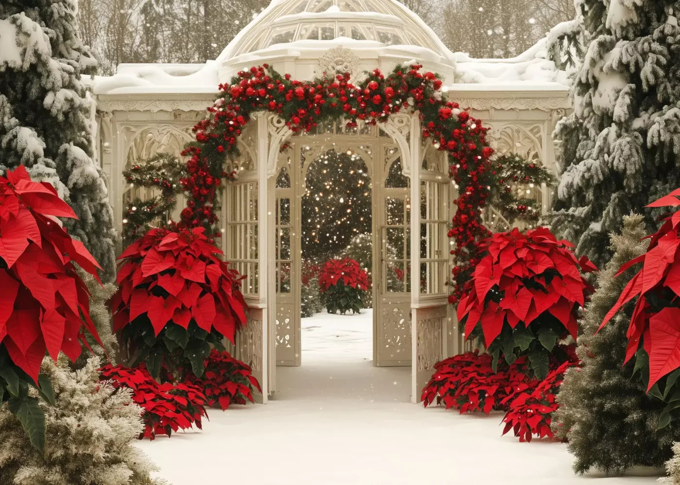 Christmas Garden Painterly I 7’X5’ Ultracloth (84 X 60 Inch) Backdrop