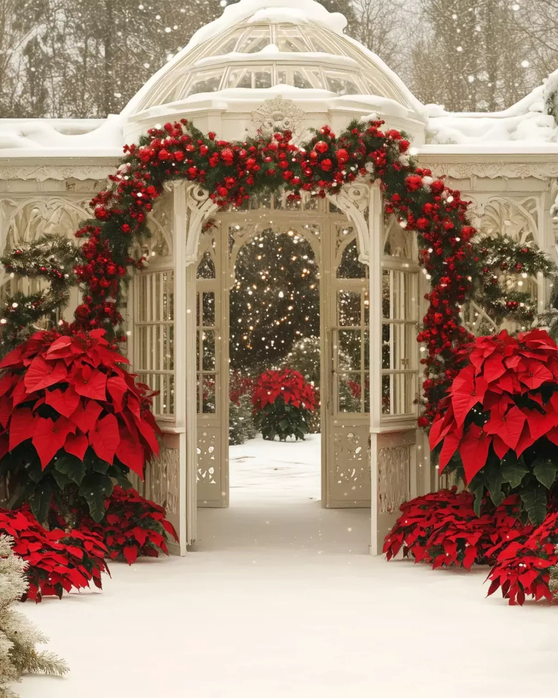 Christmas Garden Painterly I 8’X10’ Fleece (96 X 120 Inch) Backdrop
