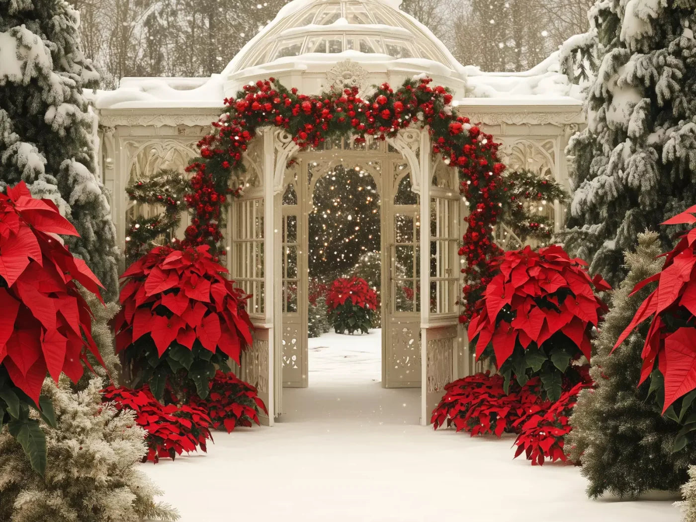Christmas Garden Painterly I 8’X6’ Fleece (96 X 72 Inch) Backdrop