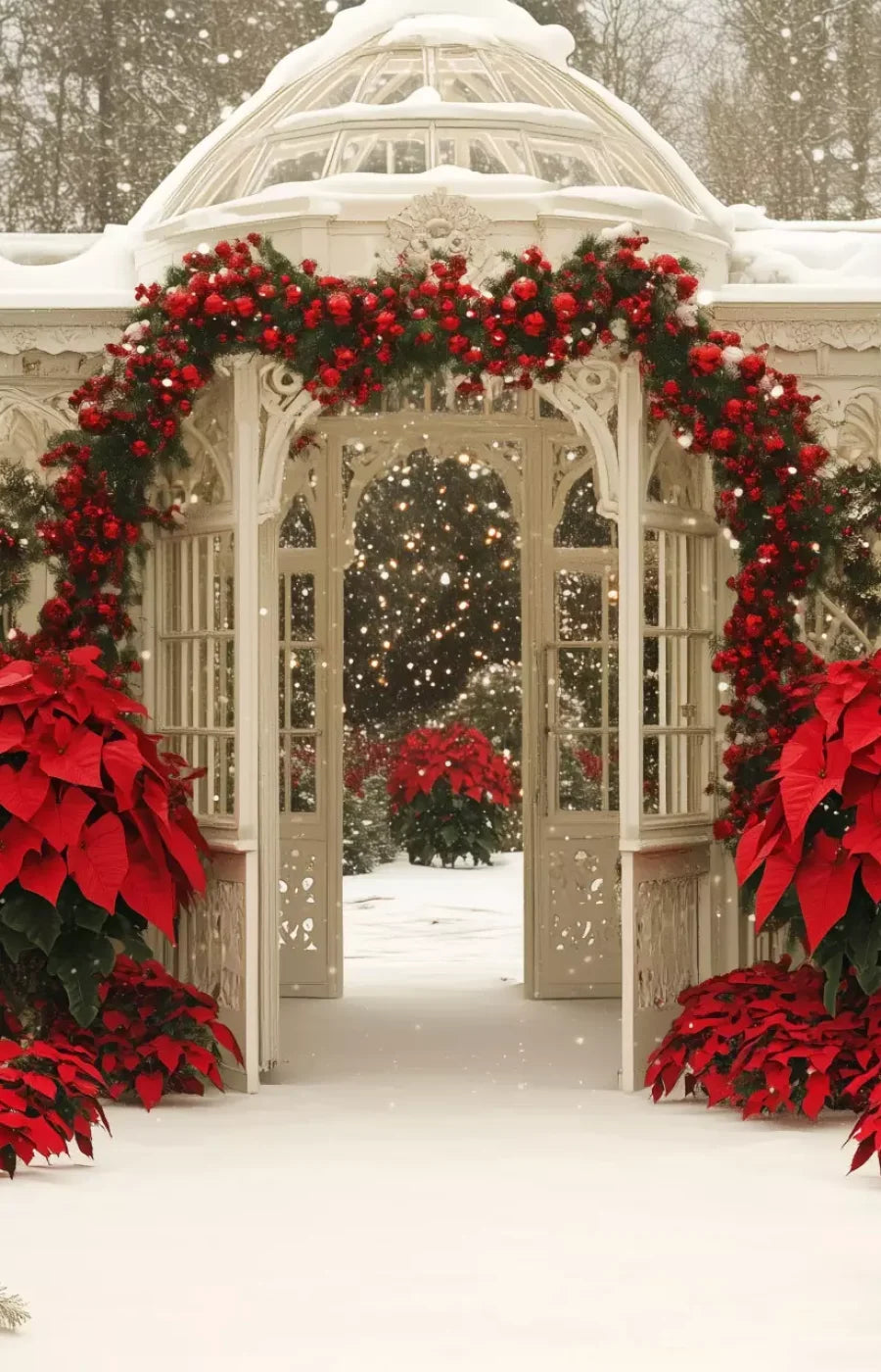Christmas Garden Painterly I 9’X14’ Ultracloth (108 X 168 Inch) Backdrop