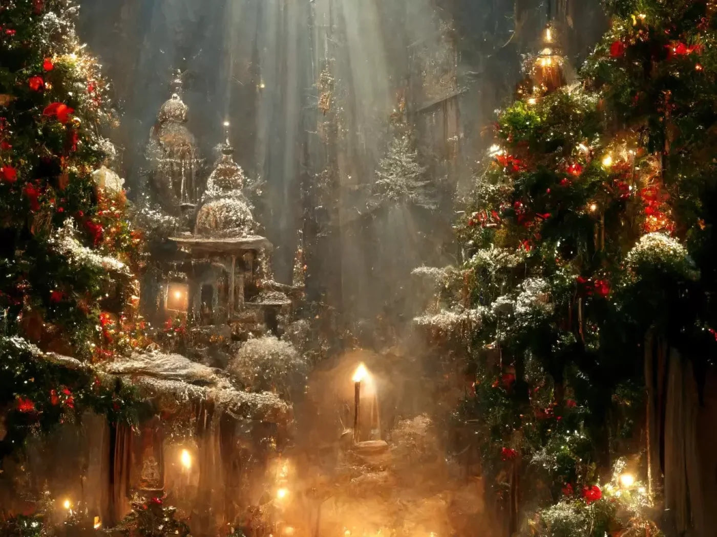 Christmas Grotto 8’X6’ Fleece (96 X 72 Inch) Backdrop
