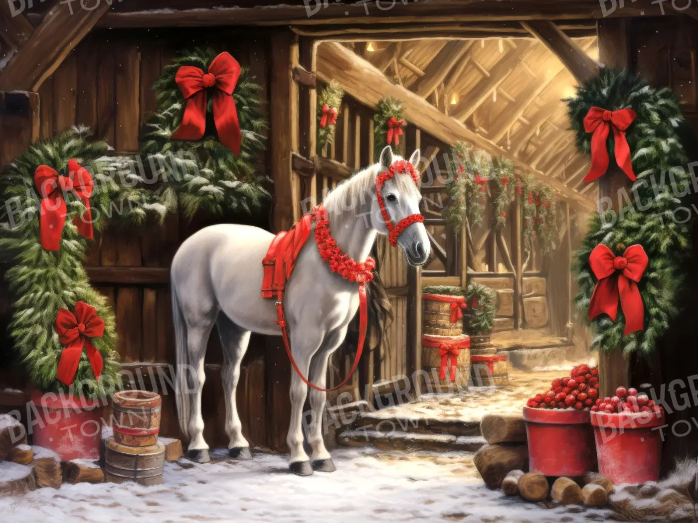 Christmas Horse 6’8x5’ Fleece (80 x 60 inch) Backdrop