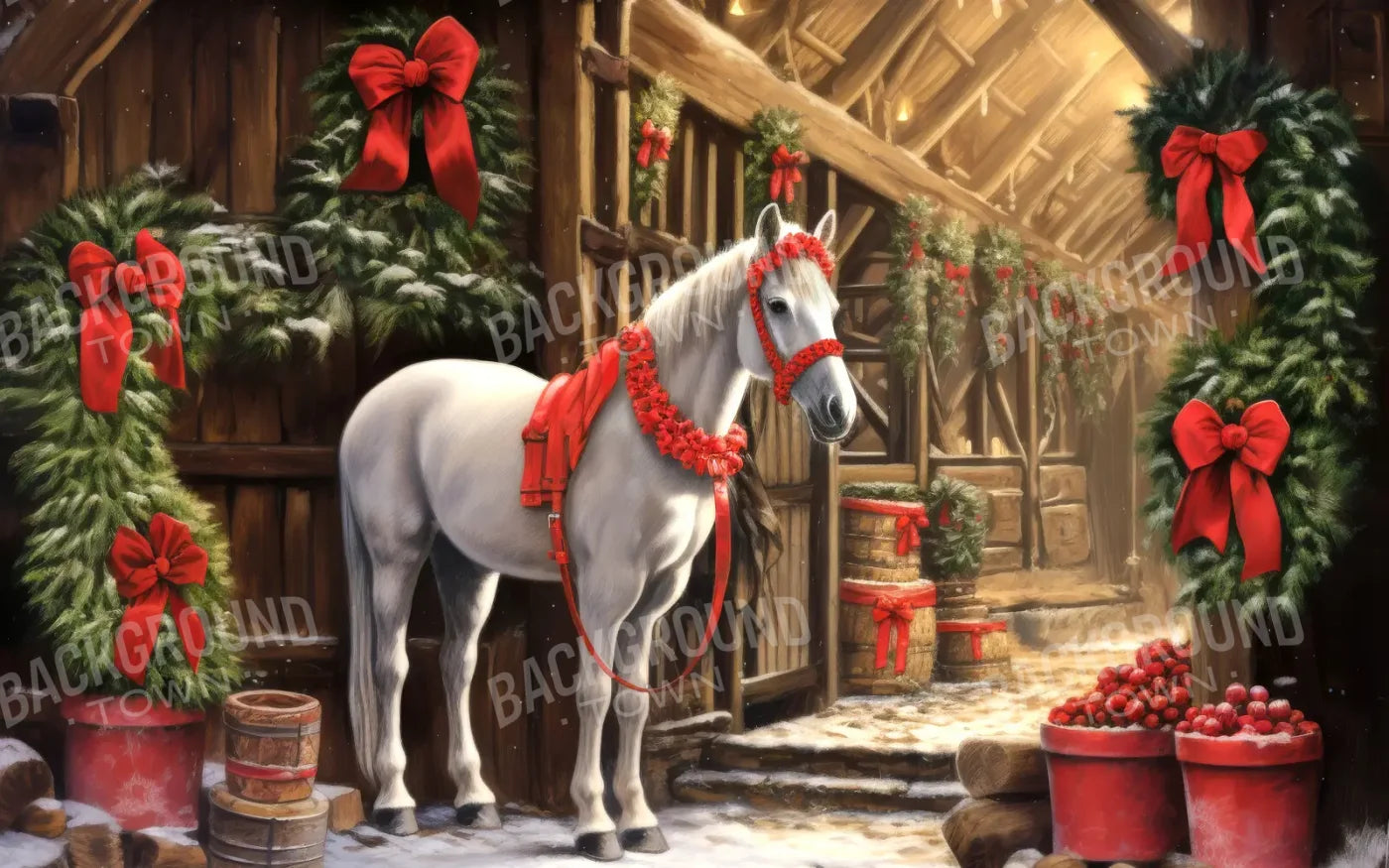 Christmas Horse 8’x5’ UltraCloth (96 x 60 inch) Backdrop