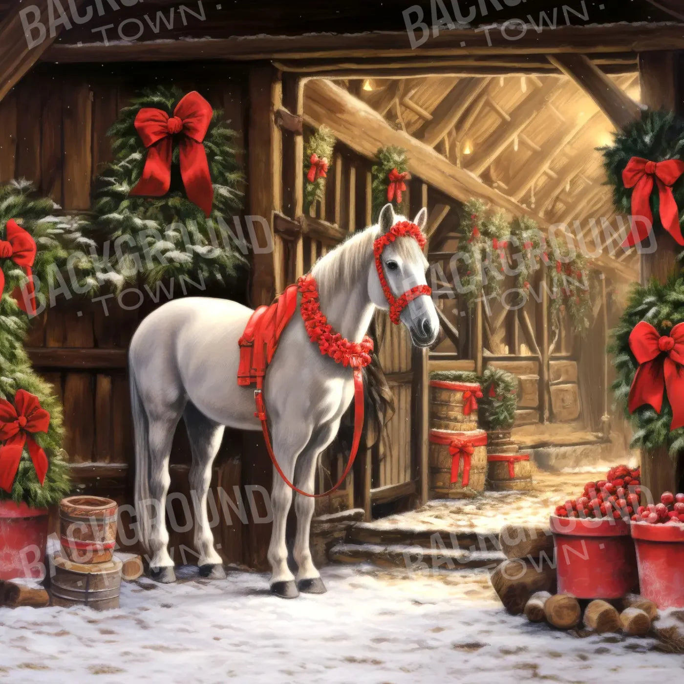 Christmas Horse 8’x8’ Fleece (96 x 96 inch) Backdrop