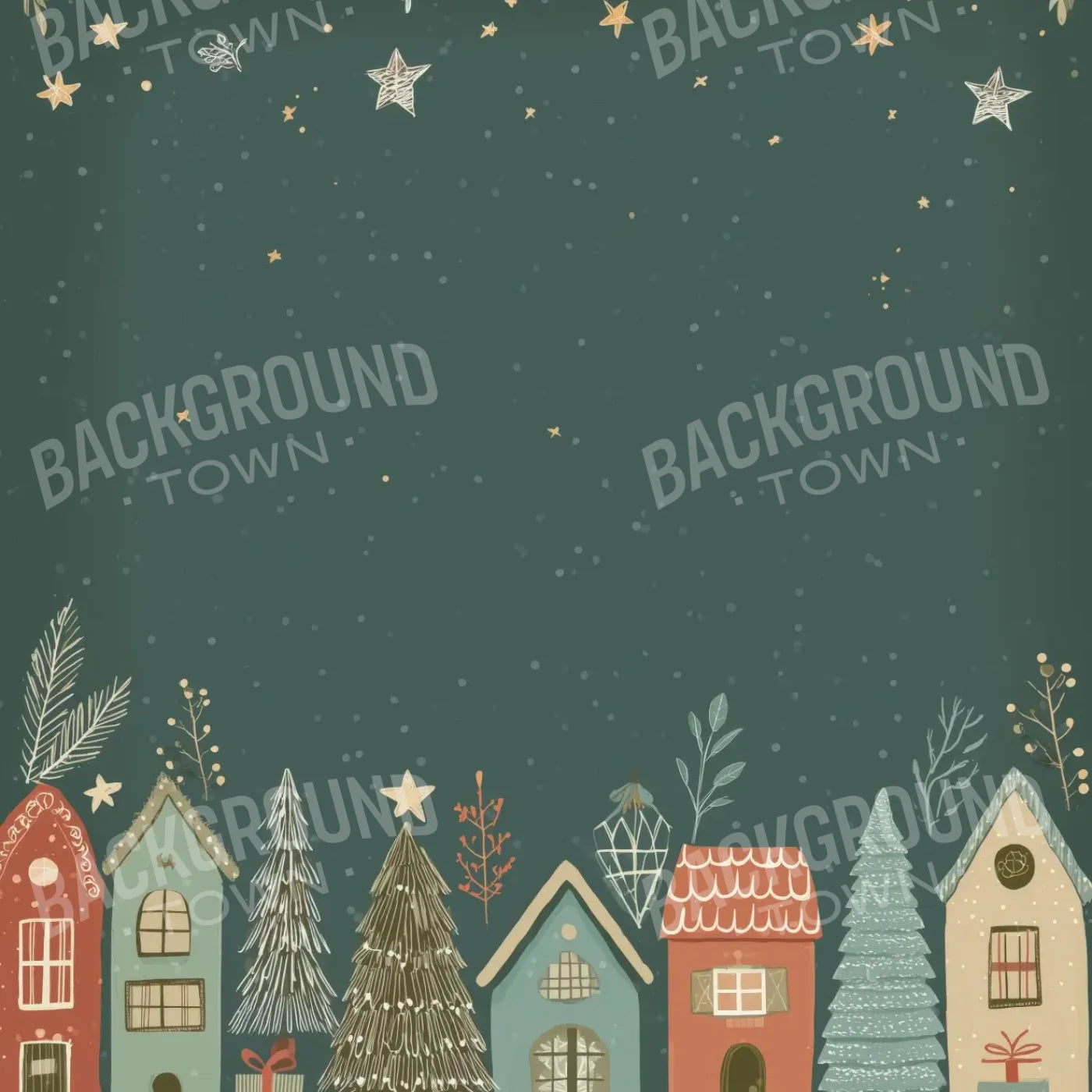 Christmas Houses Clipart 8’x8’ Fleece (96 x 96 inch) Backdrop