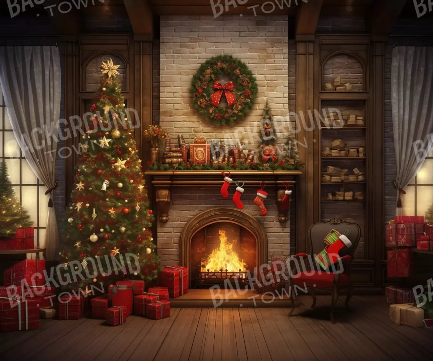 Christmas In Hometown 12’X10’ Ultracloth (144 X 120 Inch) Backdrop