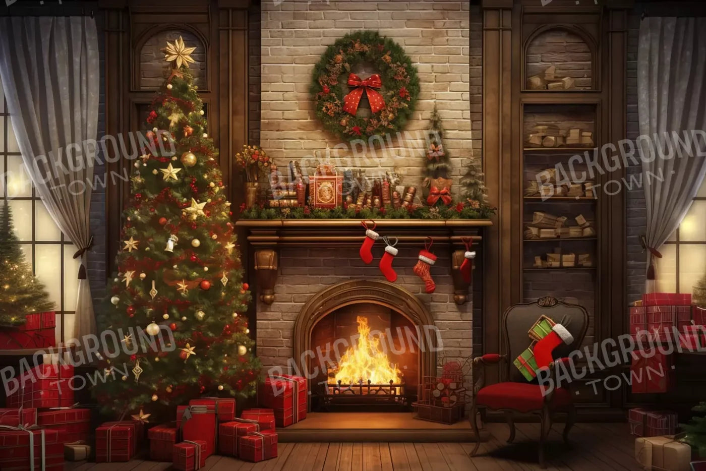 Christmas In Hometown 12’X8’ Ultracloth (144 X 96 Inch) Backdrop