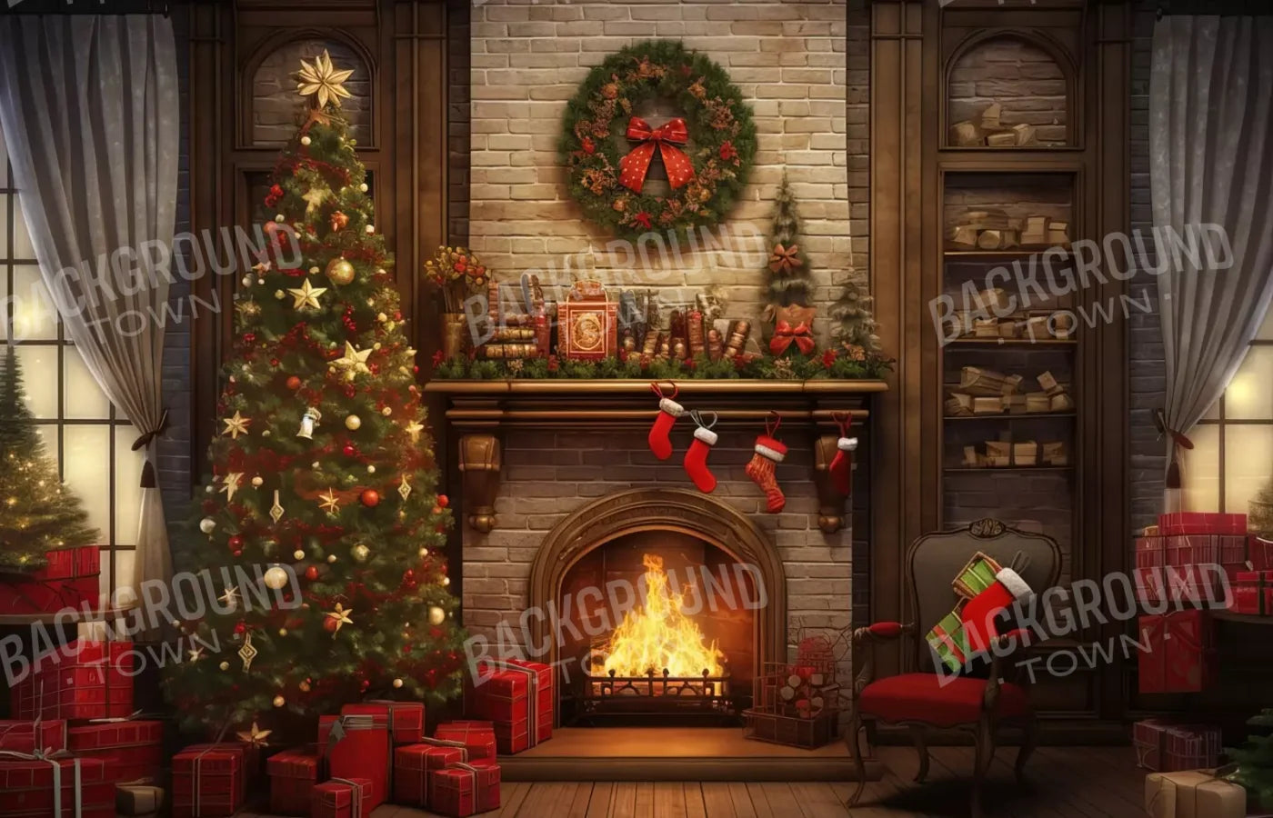 Christmas In Hometown 14’X9’ Ultracloth (168 X 108 Inch) Backdrop