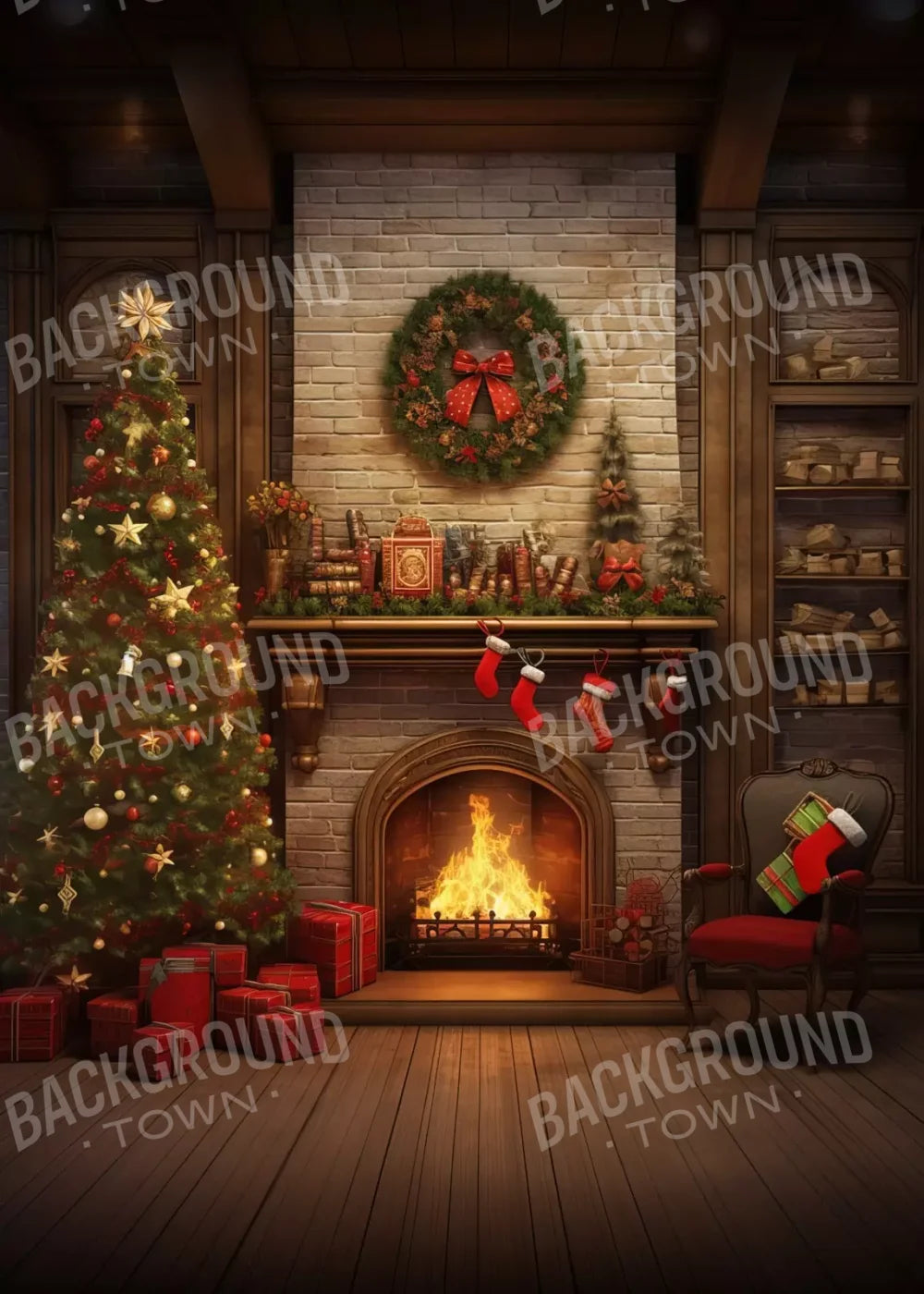 Christmas In Hometown 5’X7’ Ultracloth (60 X 84 Inch) Backdrop
