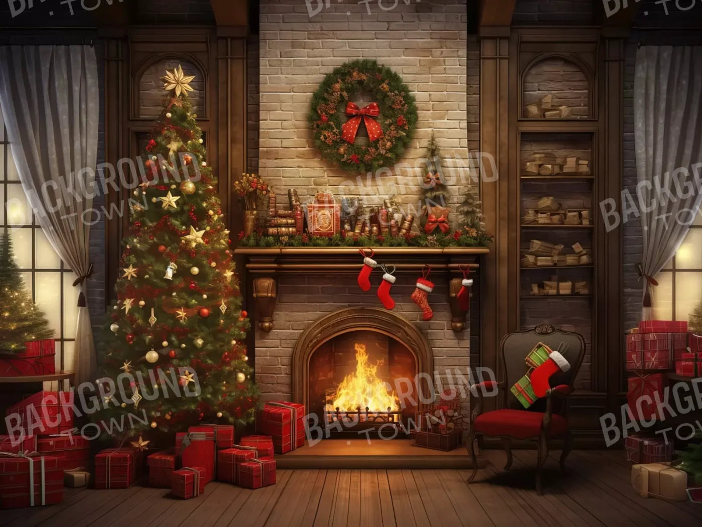 Christmas In Hometown 6’8X5’ Fleece (80 X 60 Inch) Backdrop
