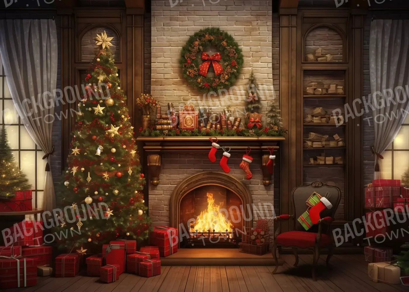 Christmas In Hometown 7’X5’ Ultracloth (84 X 60 Inch) Backdrop