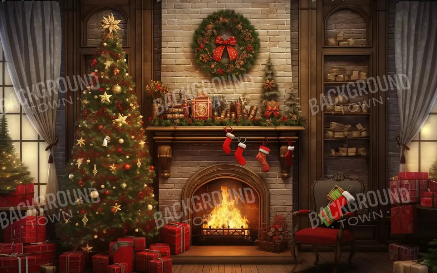 Christmas In Hometown 8’X5’ Ultracloth (96 X 60 Inch) Backdrop