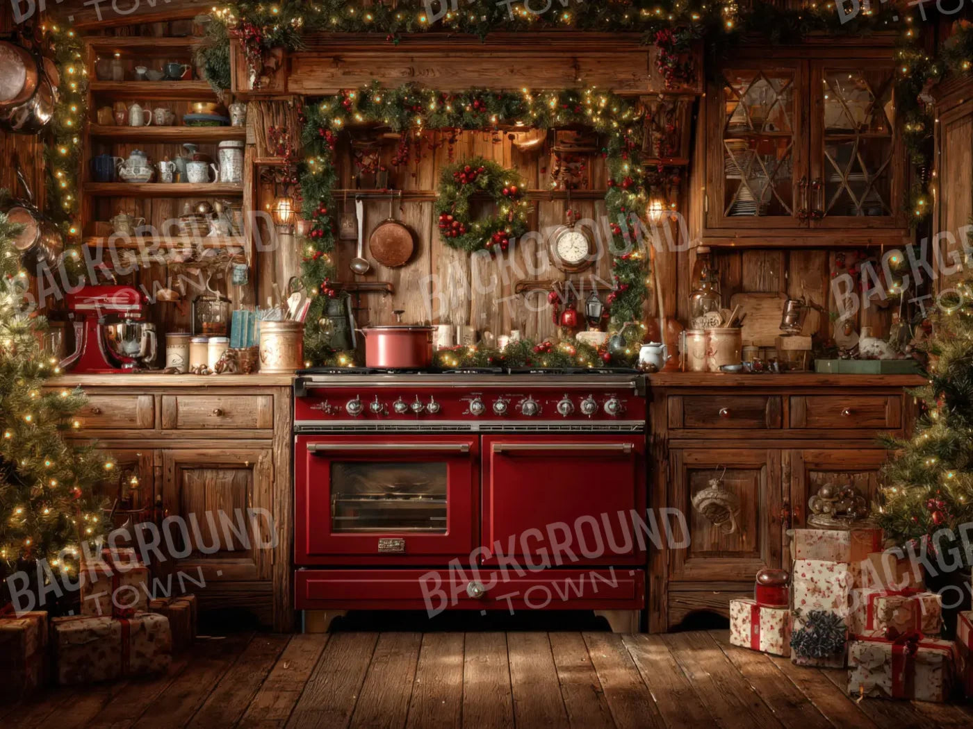 Christmas Kitchen 6’8x5’ Fleece (80 x 60 inch) Backdrop