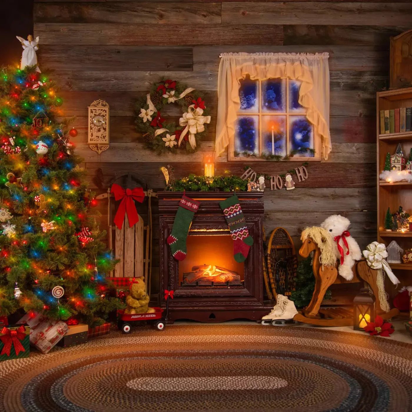 Christmas Living Room 10X10 Ultracloth ( 120 X Inch ) Backdrop