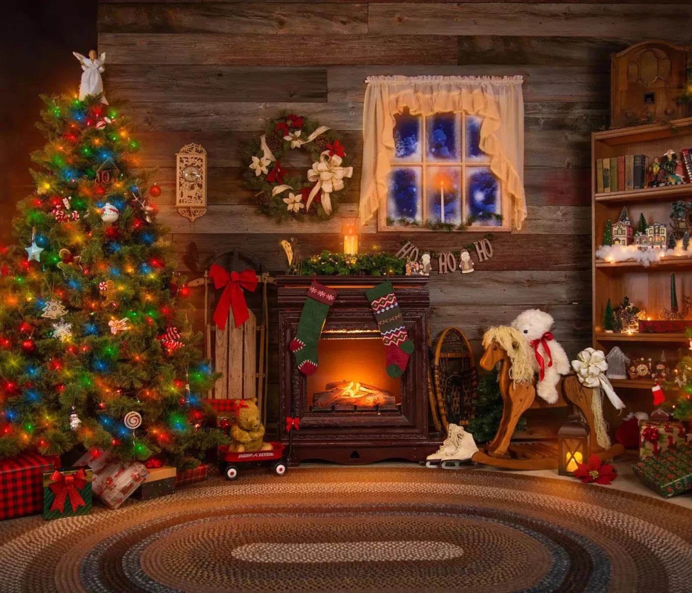Christmas Living Room 12X10 Ultracloth ( 144 X 120 Inch ) Backdrop