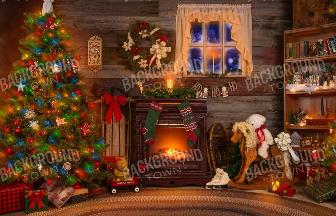 Christmas Living Room 12X8 Ultracloth ( 144 X 96 Inch ) Backdrop