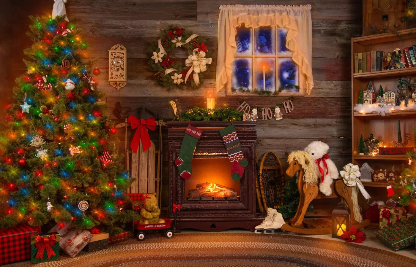Christmas Living Room 12X8 Ultracloth ( 144 X 96 Inch ) Backdrop