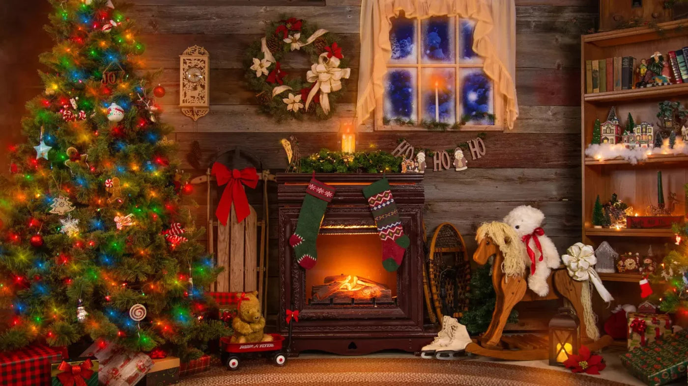 Christmas Living Room 14X8 Ultracloth ( 168 X 96 Inch ) Backdrop