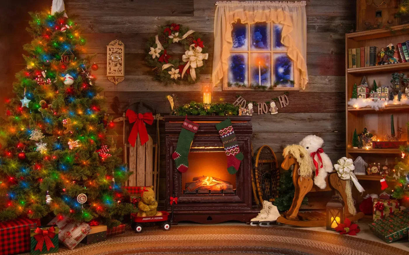 Christmas Living Room 14X9 Ultracloth ( 168 X 108 Inch ) Backdrop