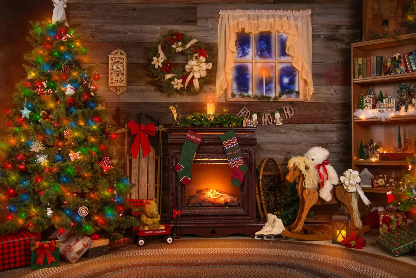 Christmas Living Room 8X5 Ultracloth ( 96 X 60 Inch ) Backdrop