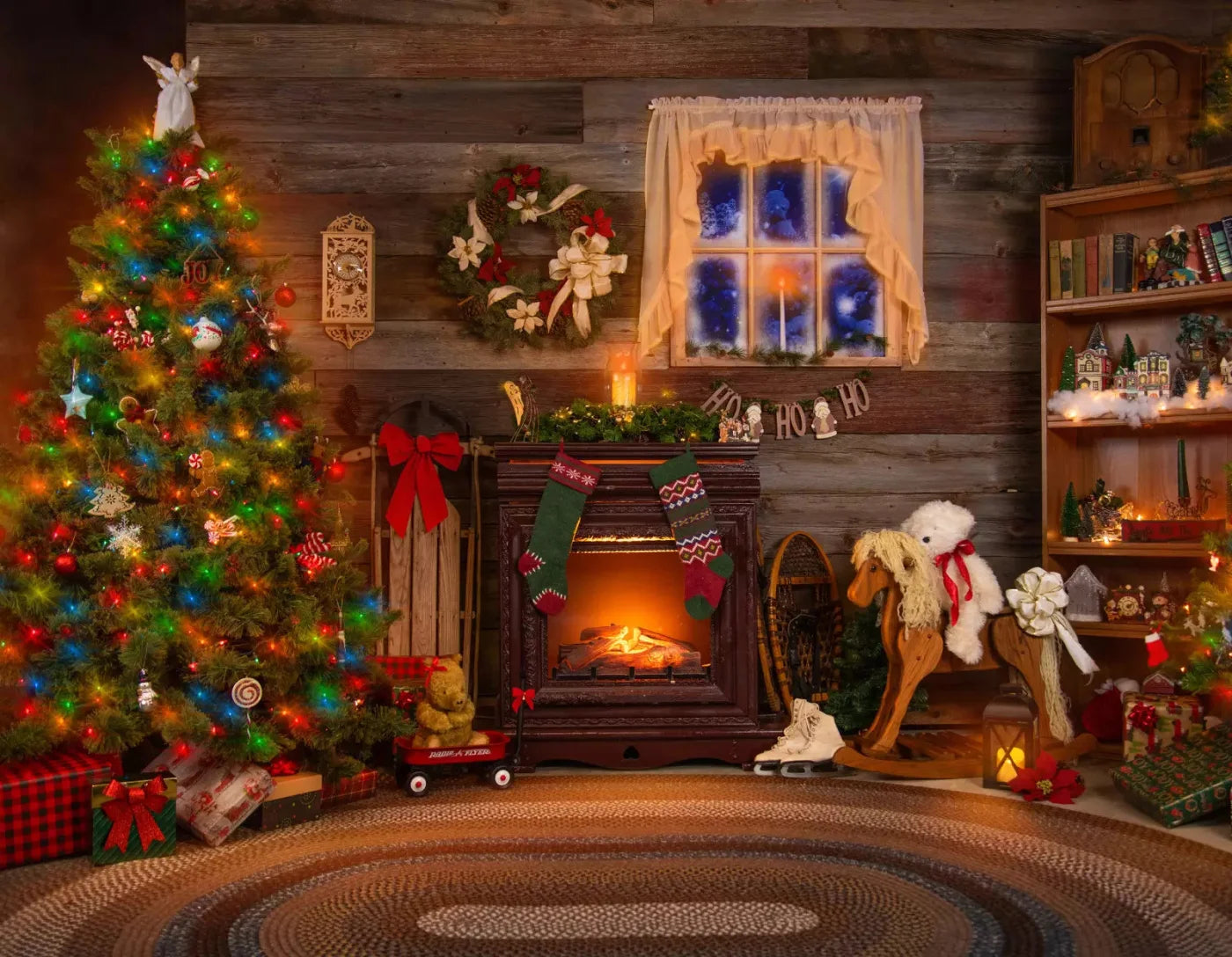 Christmas Living Room 8X6 Fleece ( 96 X 72 Inch ) Backdrop