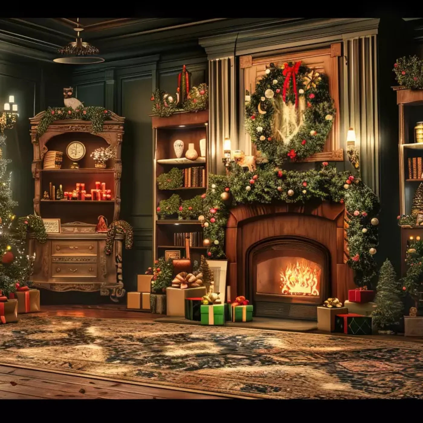 Christmas Living Room Full 10’X10’ Ultracloth (120 X Inch) Backdrop
