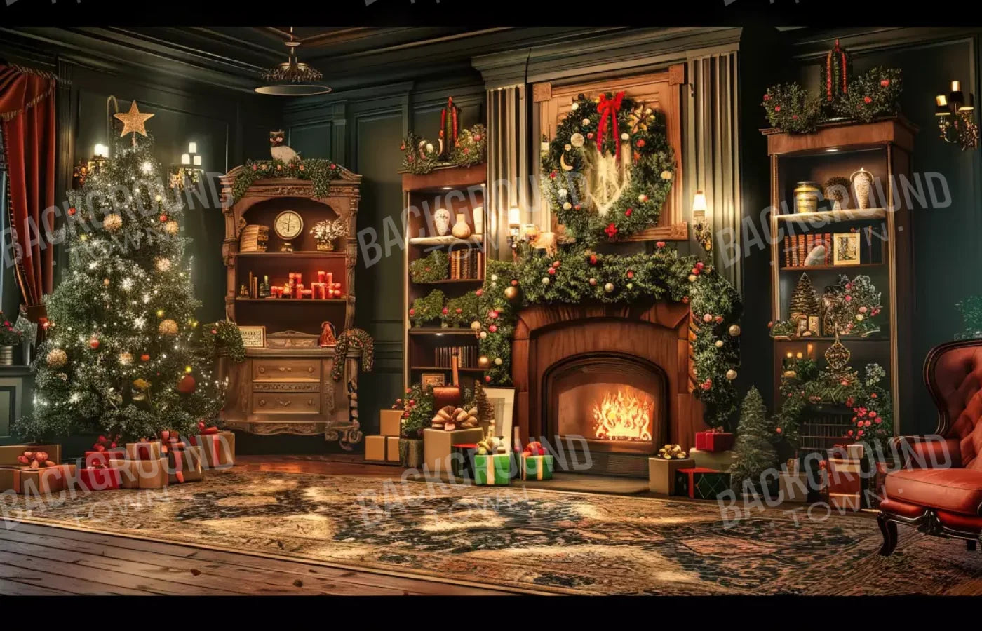 Christmas Living Room Full 14’X9’ Ultracloth (168 X 108 Inch) Backdrop